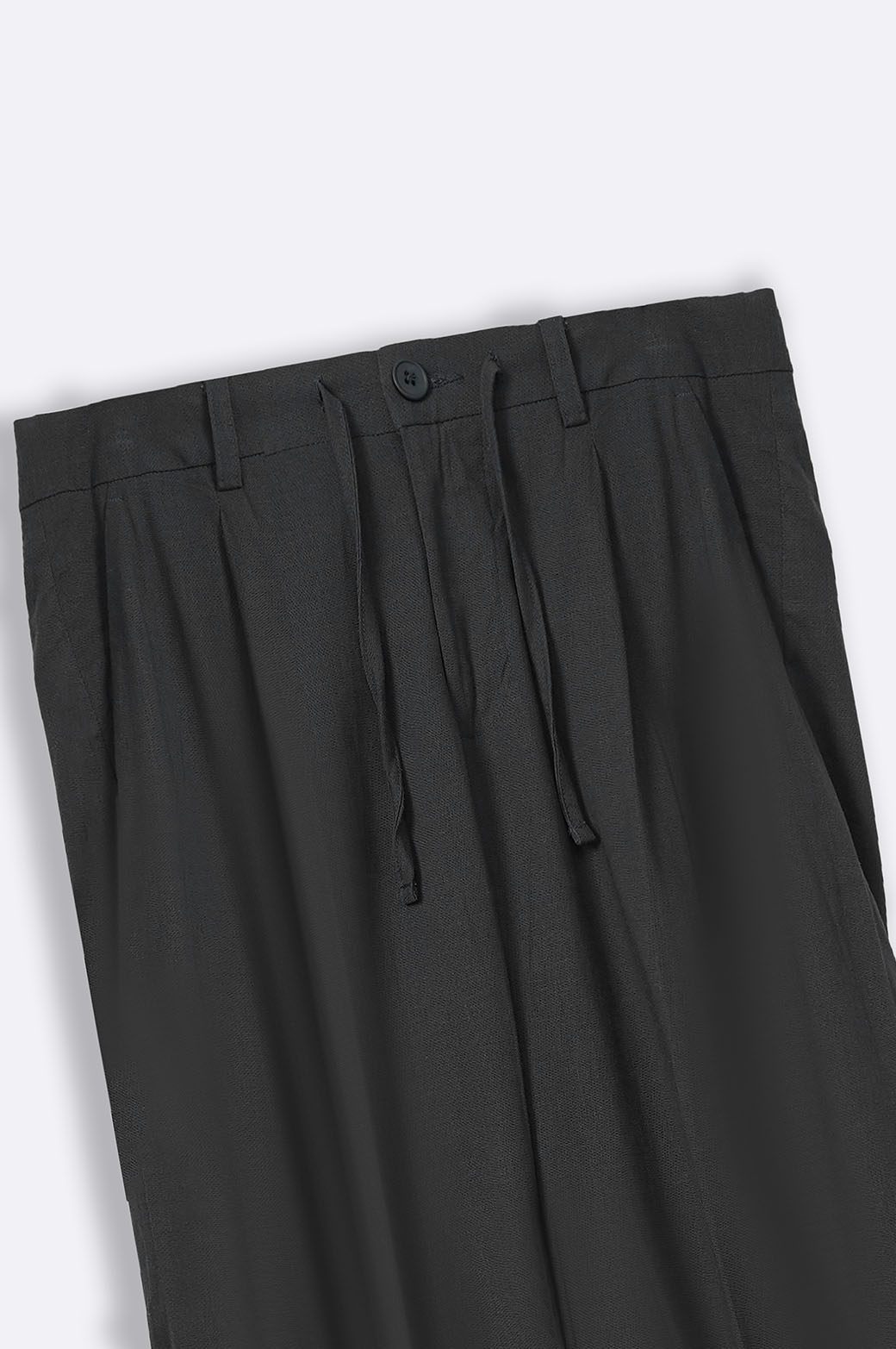 Black Relaxed Fit Soft Linen Pleated Trousers