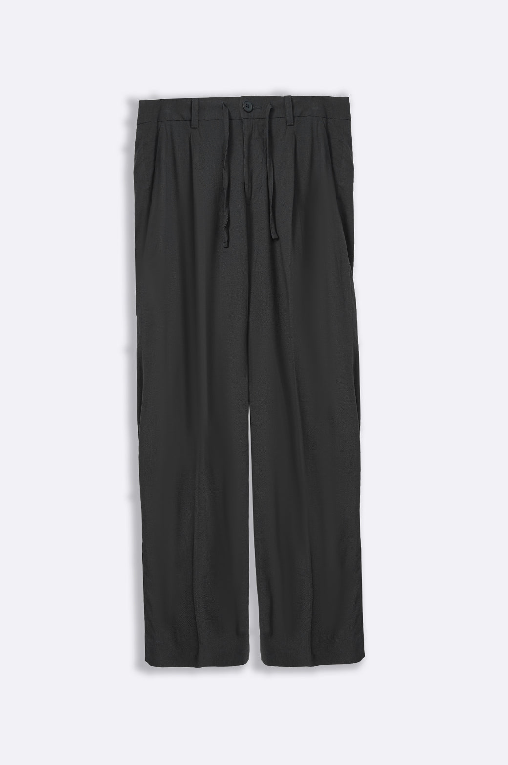 Black Relaxed Fit Soft Linen Pleated Trousers