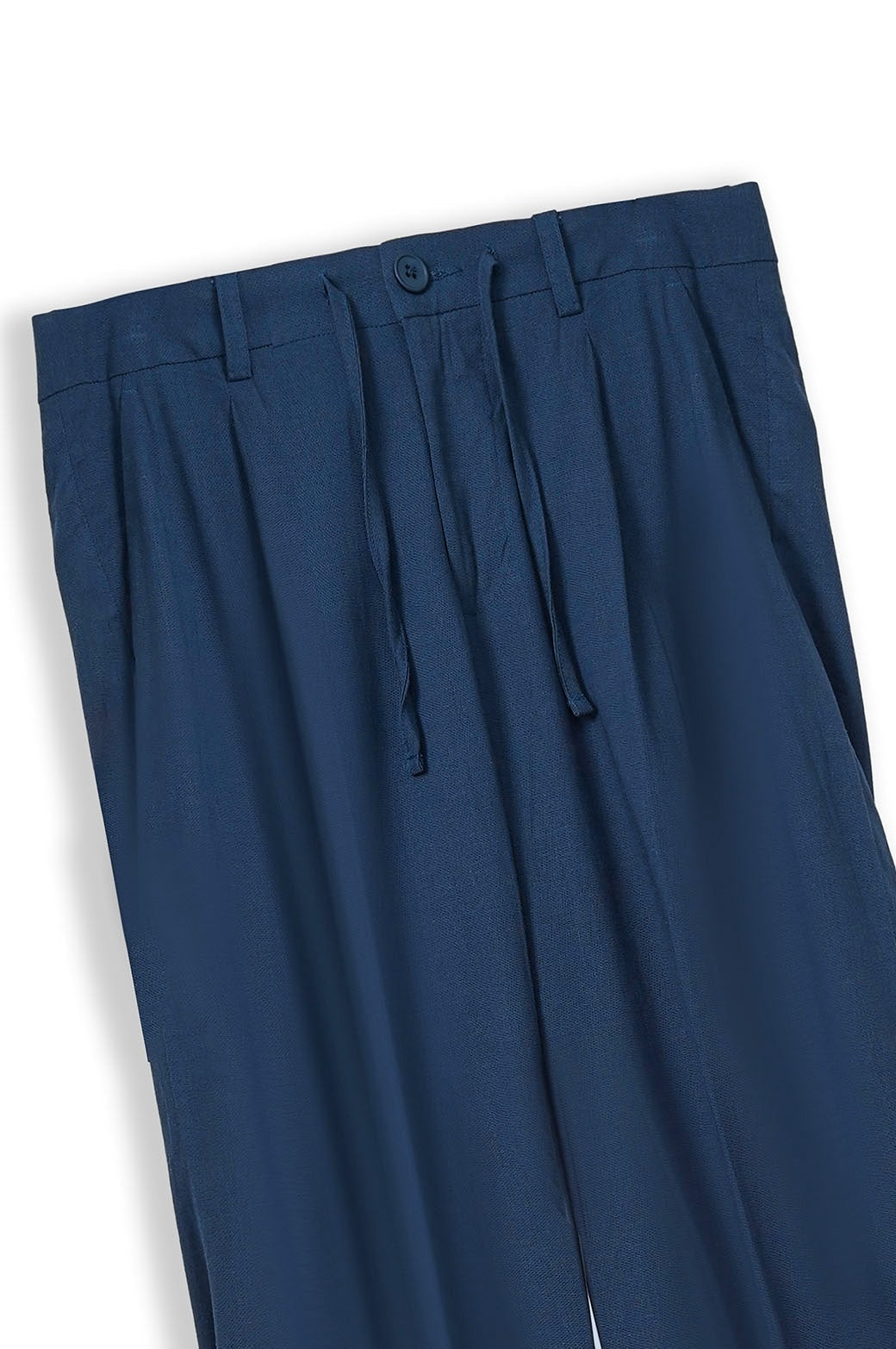 Navy Relaxed Pleated Linen Trousers - Soft Hand Feel