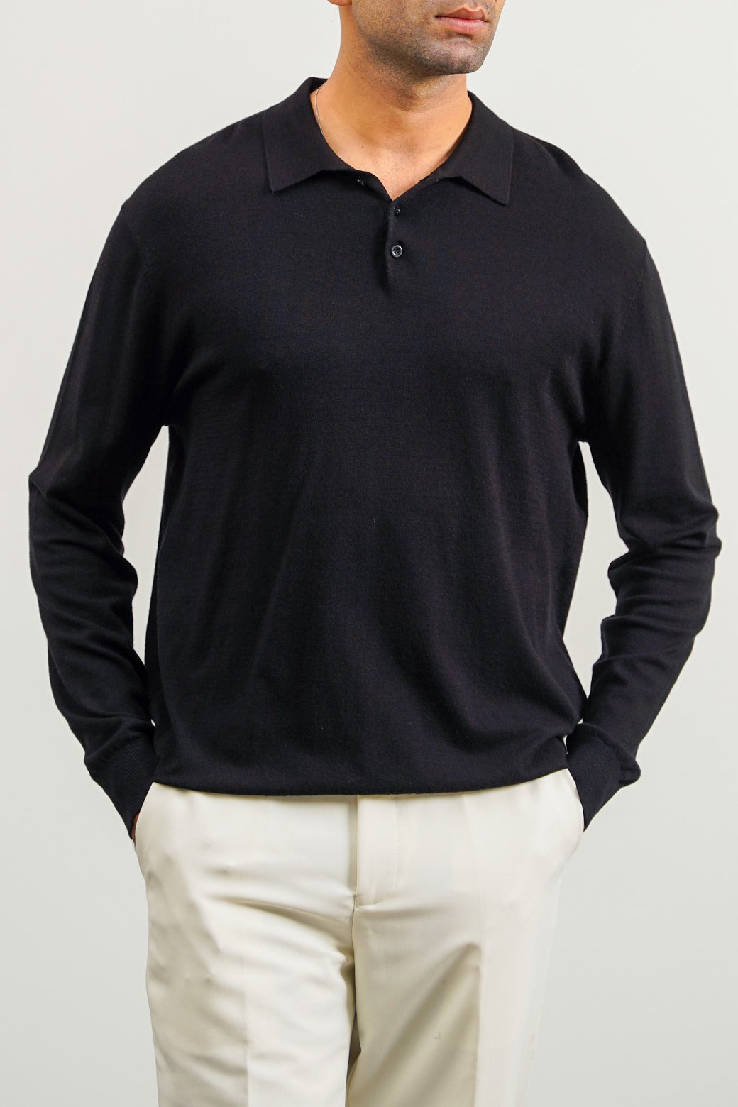 Black Soft Collared Knit Polo Shirt - Regular Fit