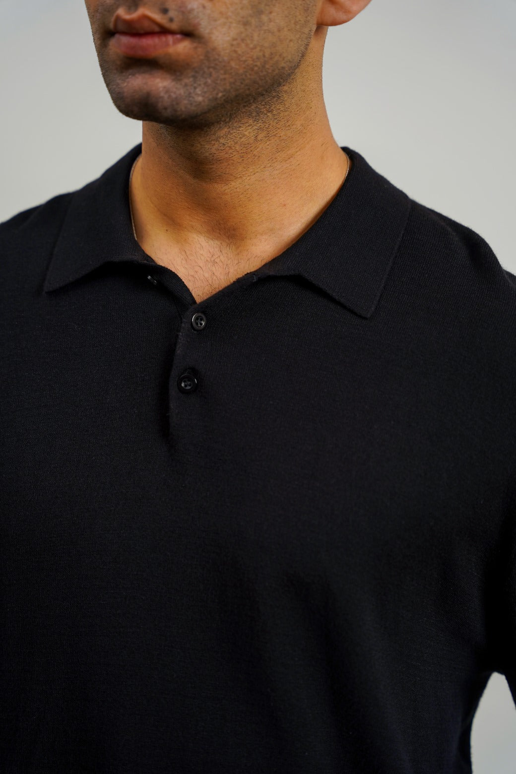 Black Soft Collared Knit Polo Shirt - Regular Fit