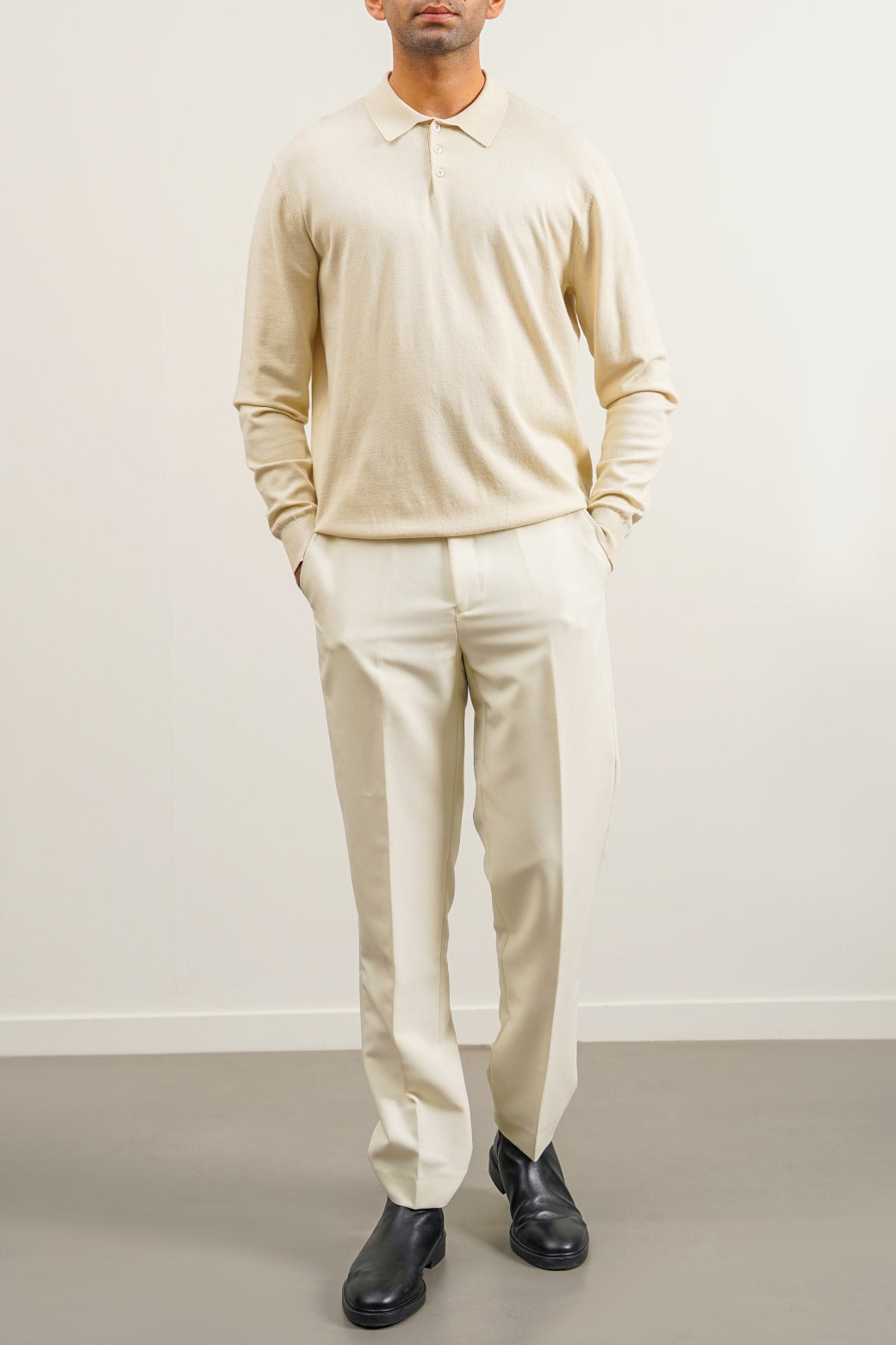 Ivory Soft Collared Knit Polo Shirt - Regular Fit