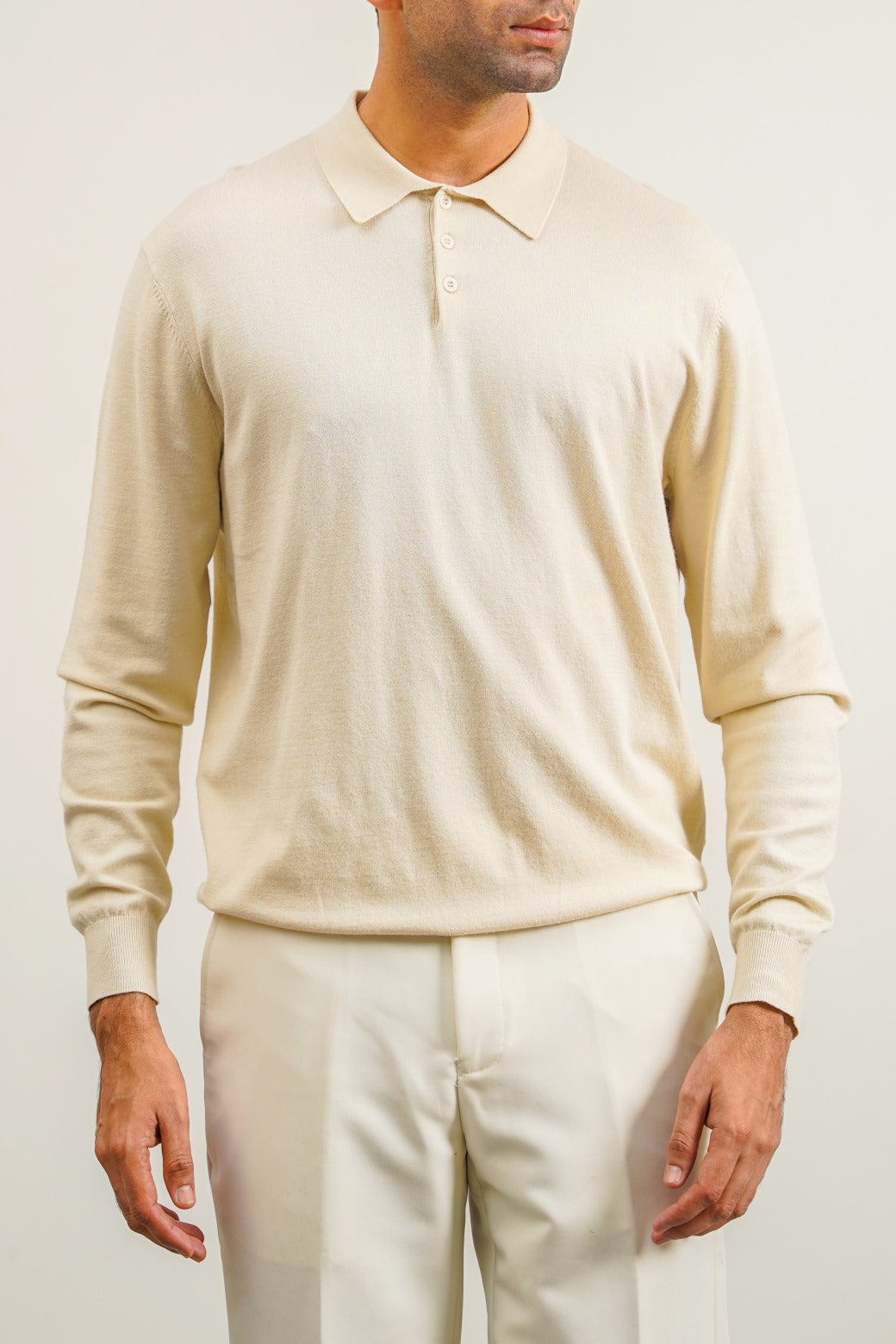 Ivory Soft Collared Knit Polo Shirt - Regular Fit