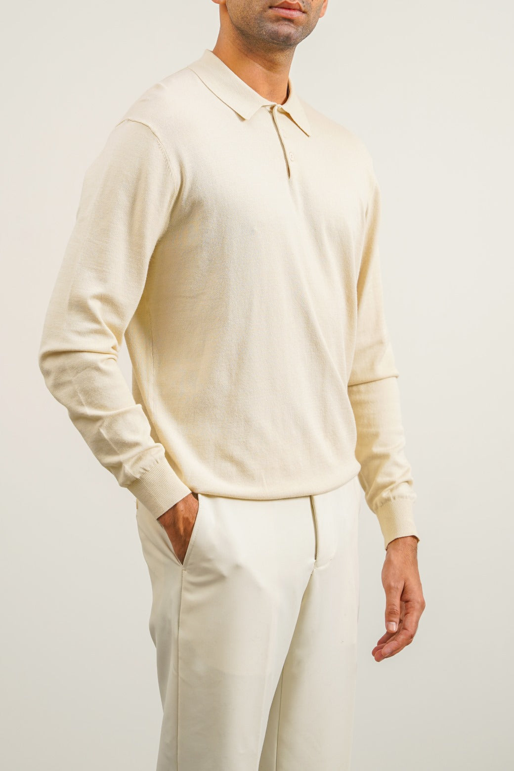 Ivory Soft Collared Knit Polo Shirt - Regular Fit