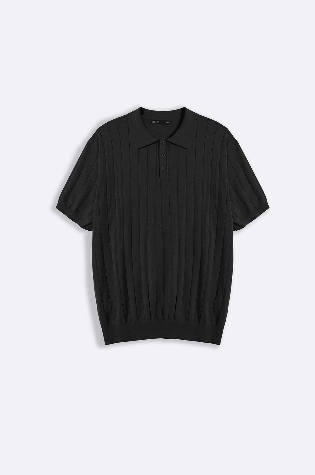 Black Regular Fit Collared Polo Shirt with Button Fastening