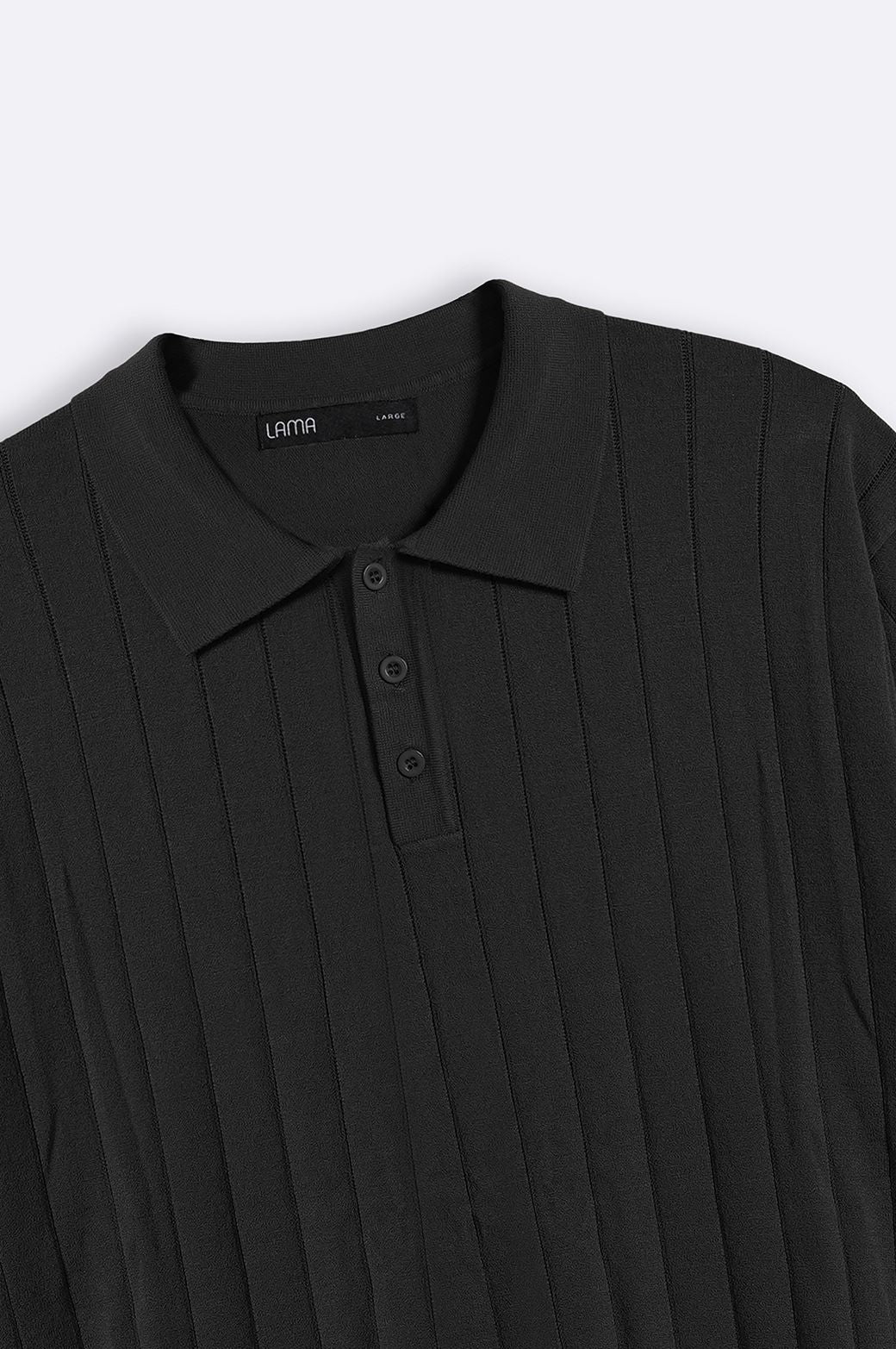 Black Regular Fit Collared Polo Shirt with Button Fastening