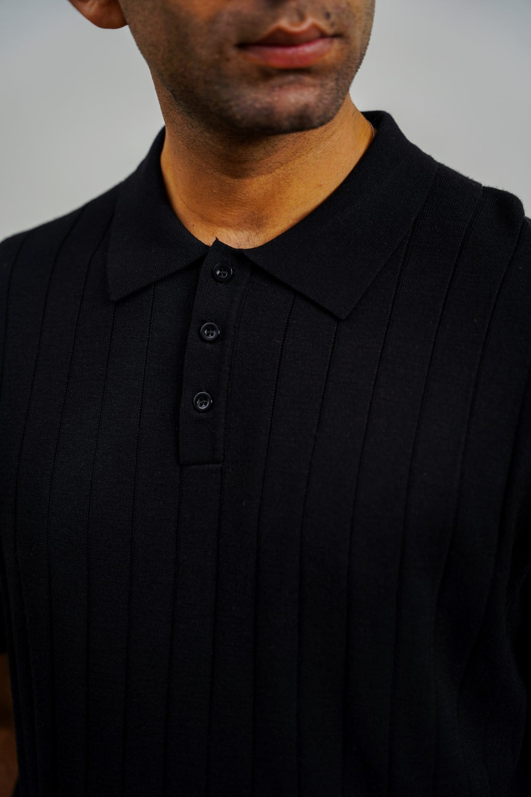 Black Regular Fit Collared Polo Shirt with Button Fastening