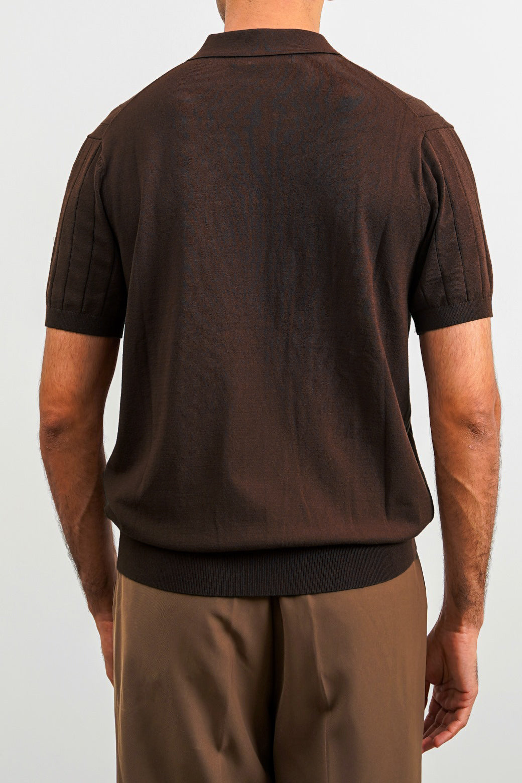 Dark Brown Regular Fit Collared Polo Shirt with Button Fastening