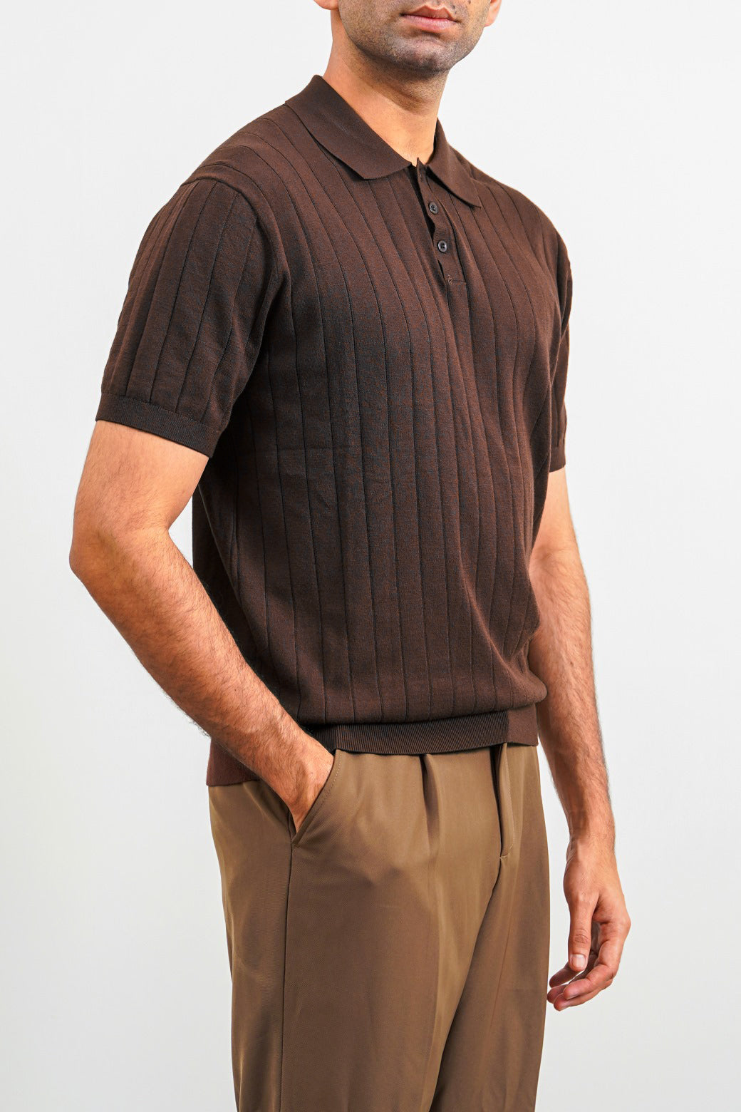 Dark Brown Regular Fit Collared Polo Shirt with Button Fastening
