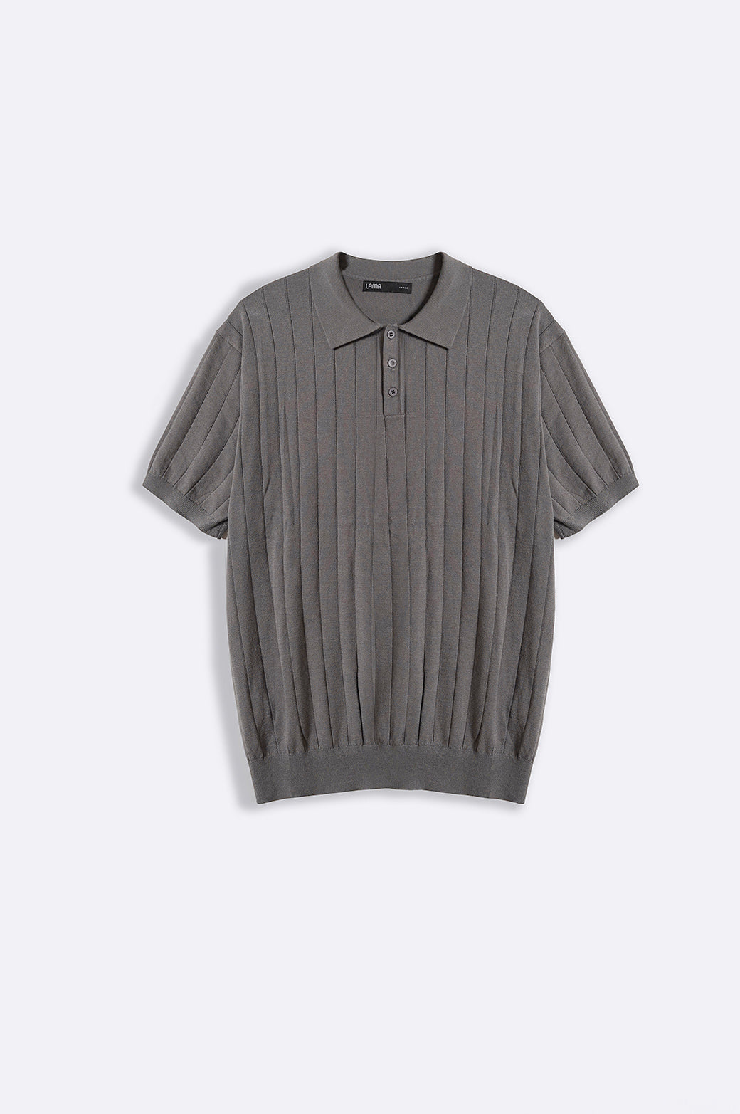 Grey Regular Fit Collared Polo Shirt with Button Fastening and Ribbed Trims