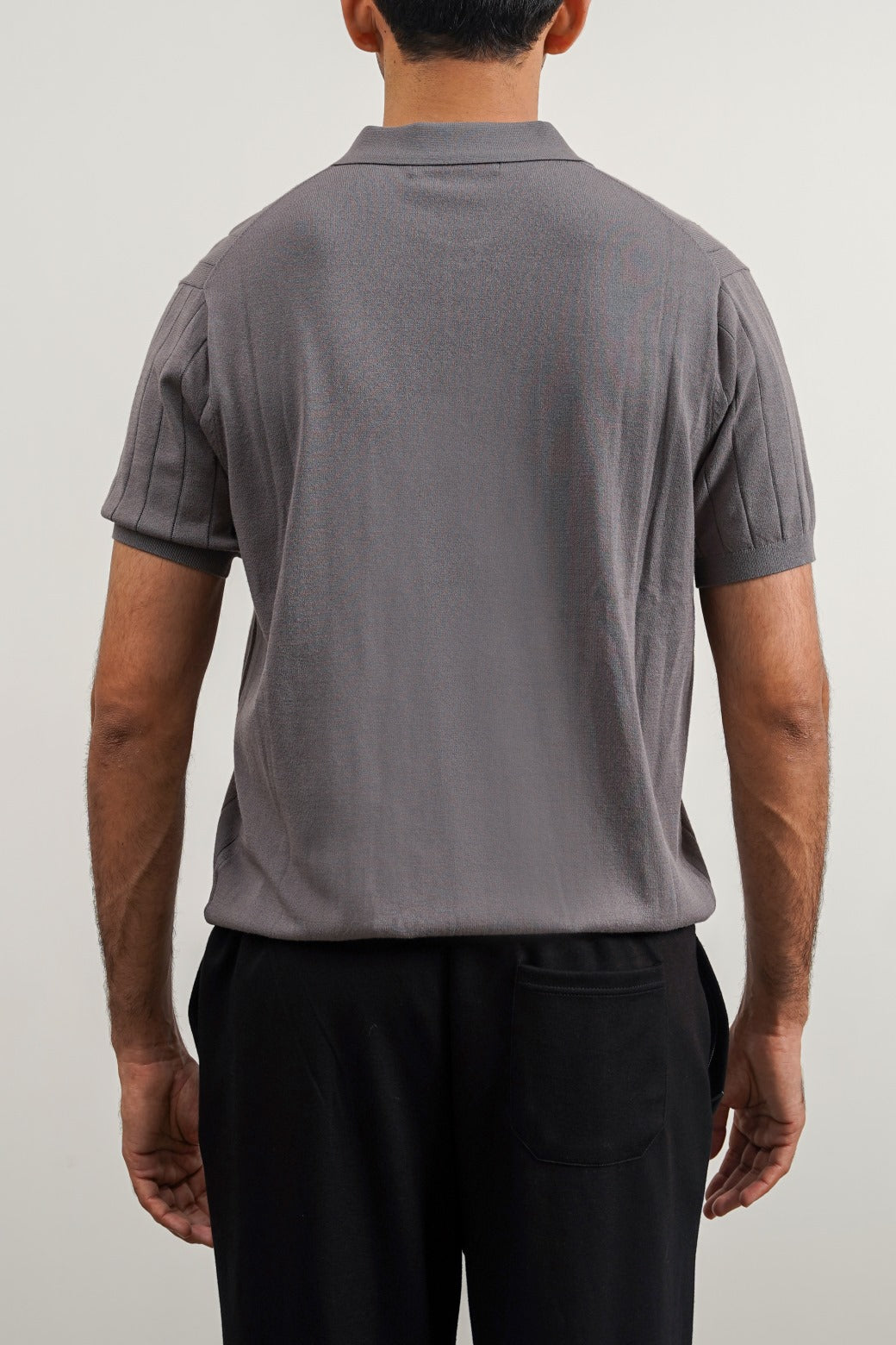 Grey Regular Fit Collared Polo Shirt with Button Fastening and Ribbed Trims
