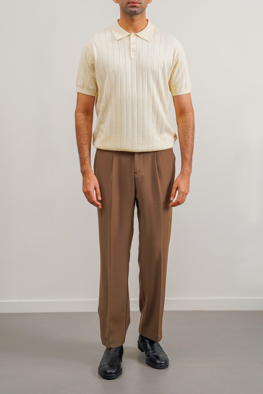 Off White Regular Fit Collared Polo Shirt with Button Fastening