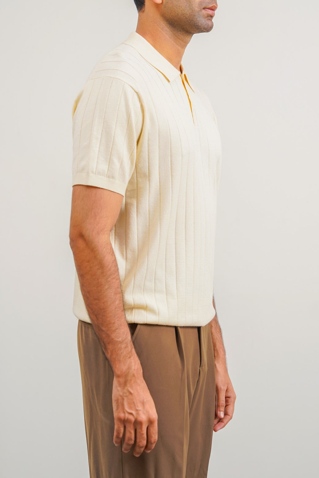 Off White Regular Fit Collared Polo Shirt with Button Fastening