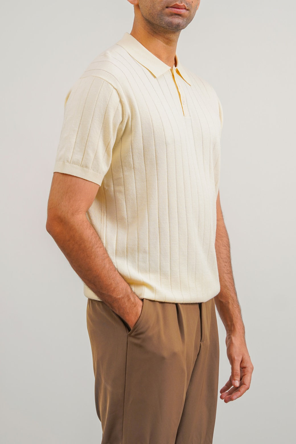 Off White Regular Fit Collared Polo Shirt with Button Fastening