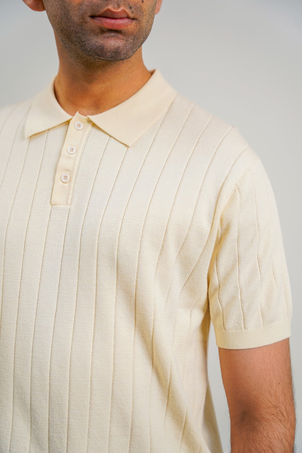 Off White Regular Fit Collared Polo Shirt with Button Fastening