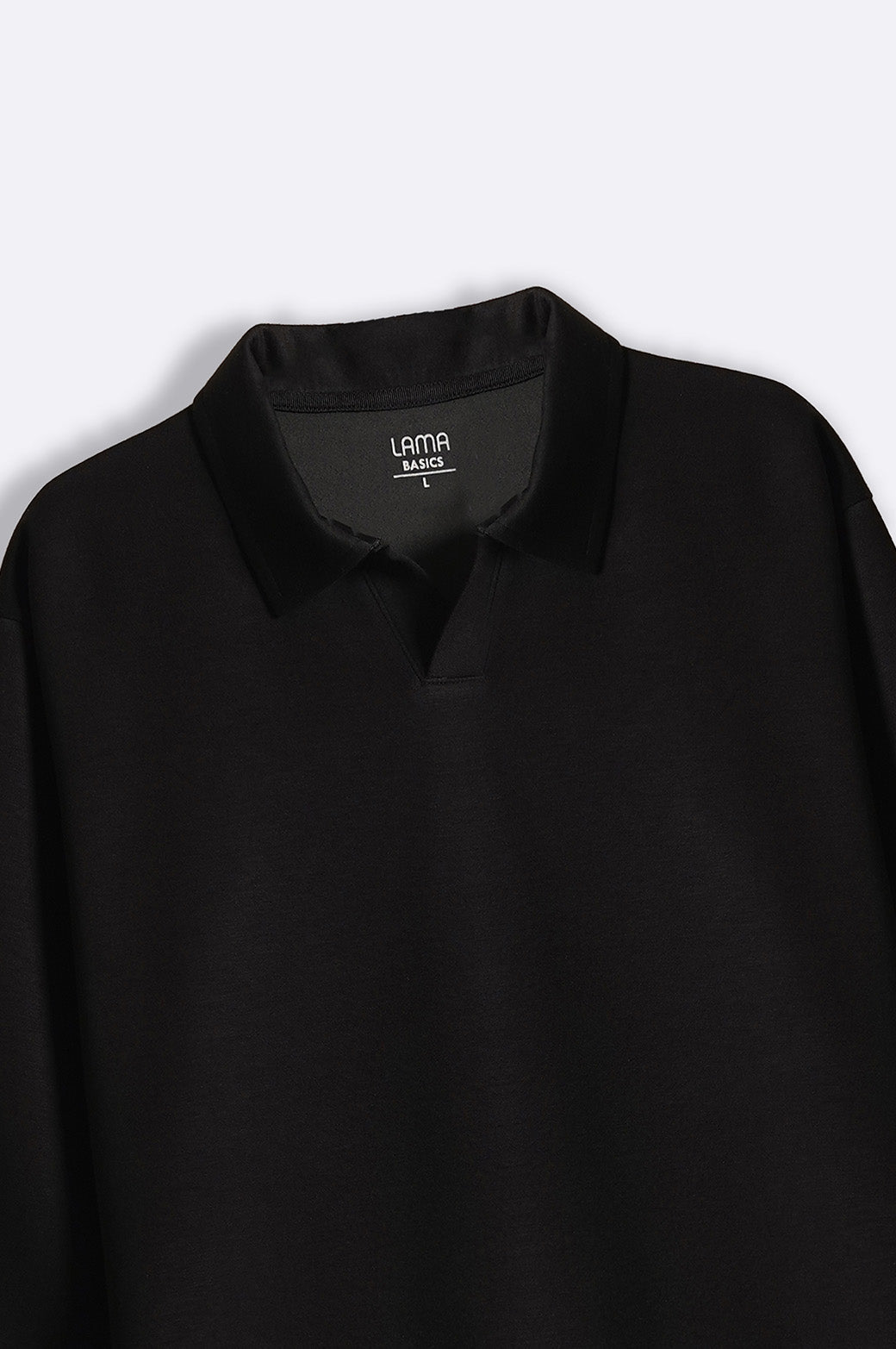Black Soft Relaxed Fit Long Sleeve Collared Polo