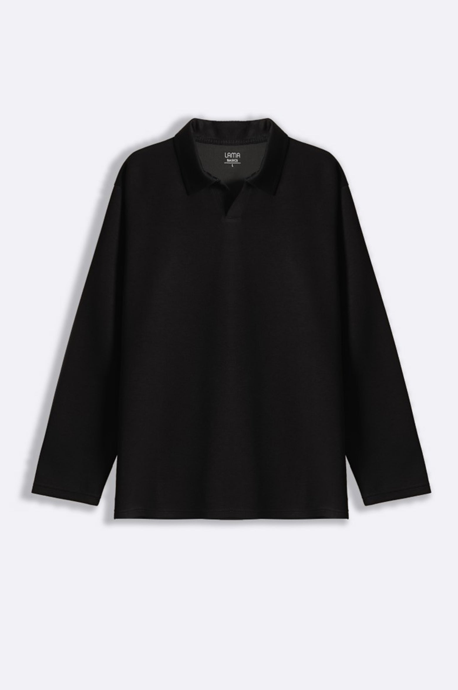 Black Soft Relaxed Fit Long Sleeve Collared Polo