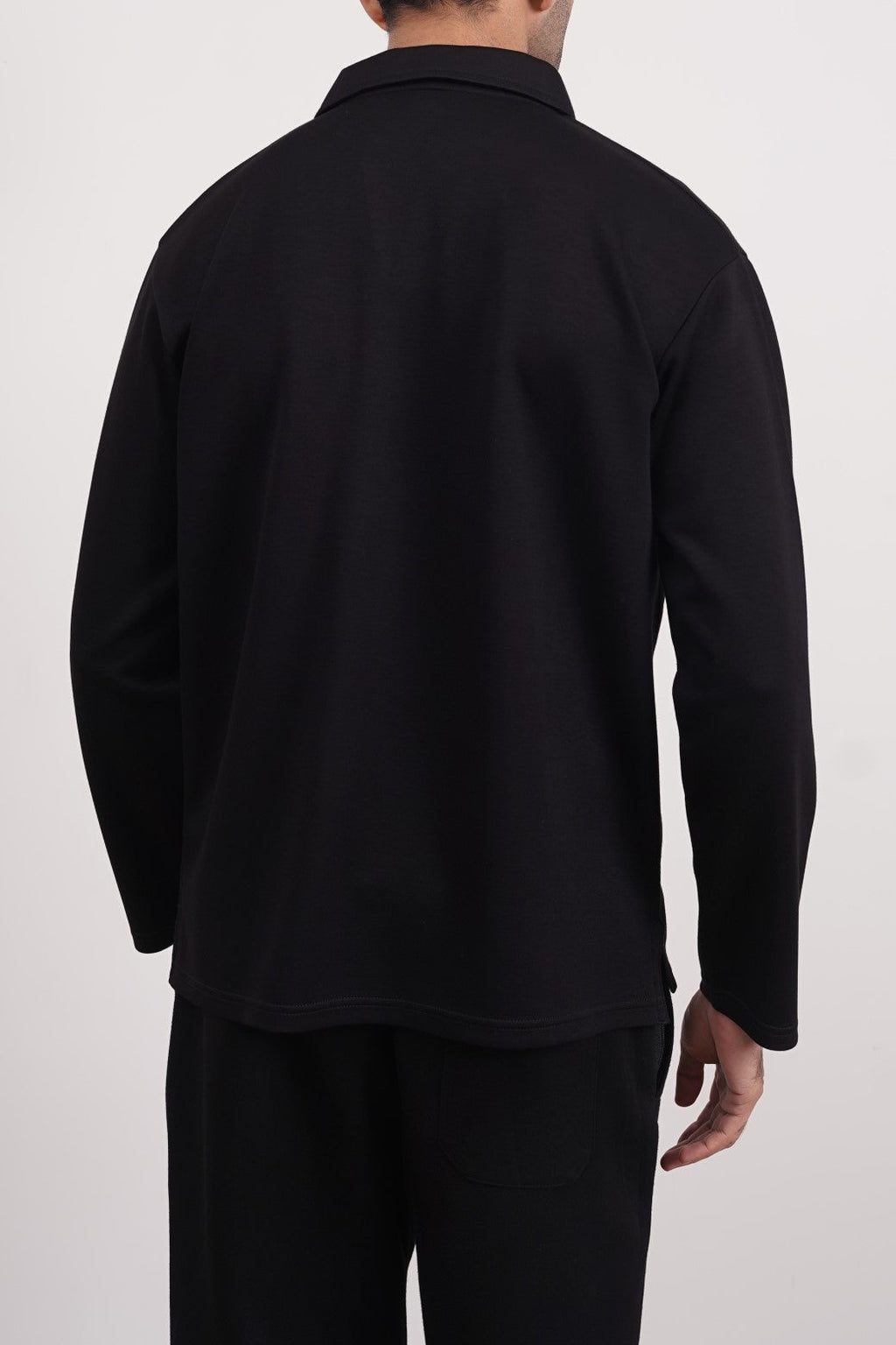 Black Soft Relaxed Fit Long Sleeve Collared Polo – Cool Havn