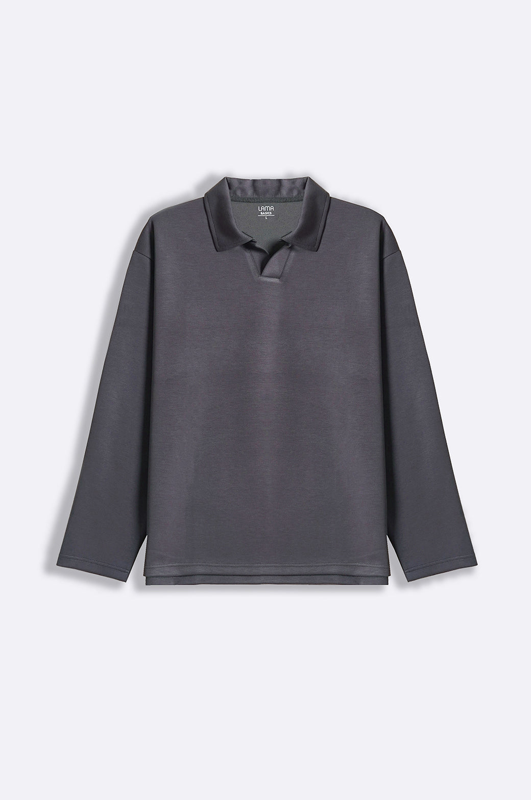 Charcoal Soft Relaxed Fit Long Sleeve Collared Polo
