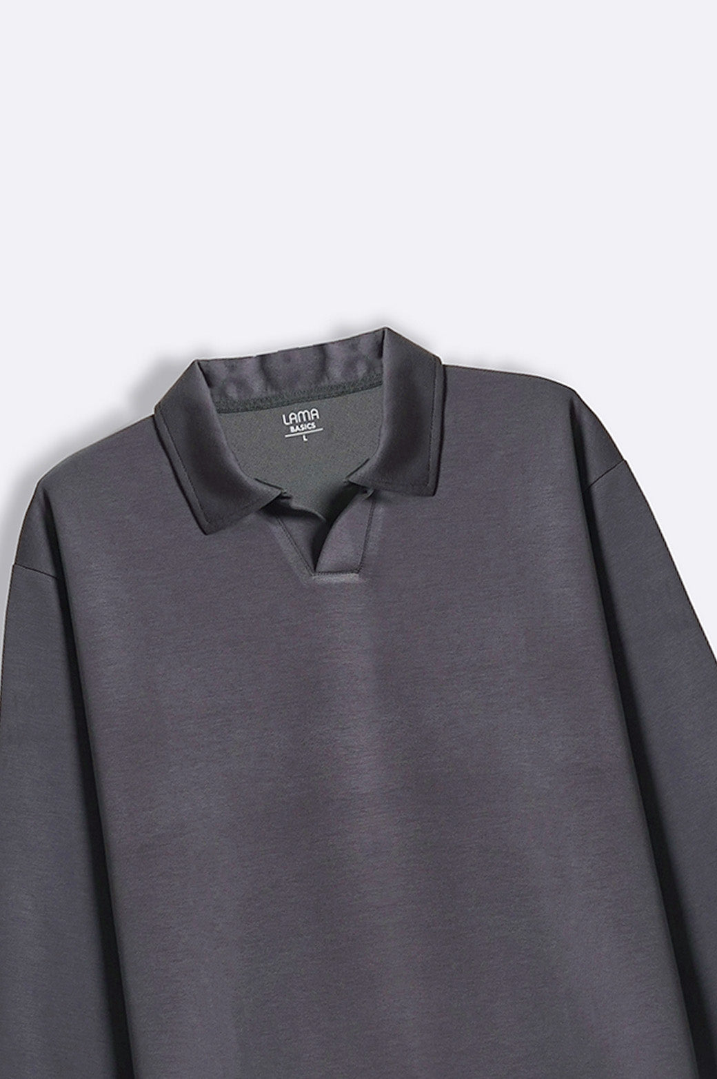 Charcoal Soft Relaxed Fit Long Sleeve Collared Polo