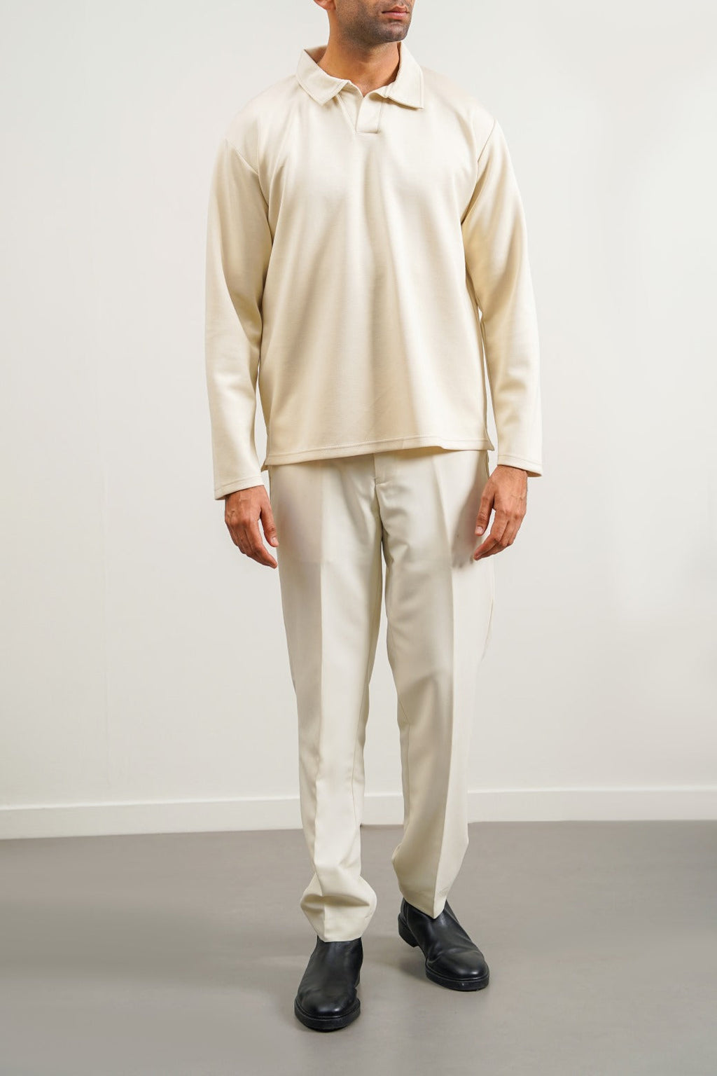 Ivory Soft Relaxed Fit Collared Polo with Long Sleeves – Cool Havn