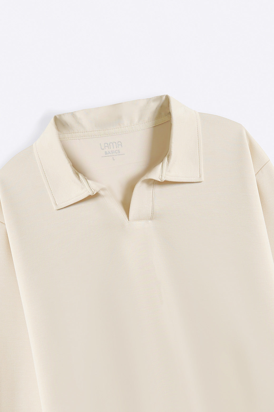 Ivory Soft Relaxed Fit Collared Polo with Long Sleeves