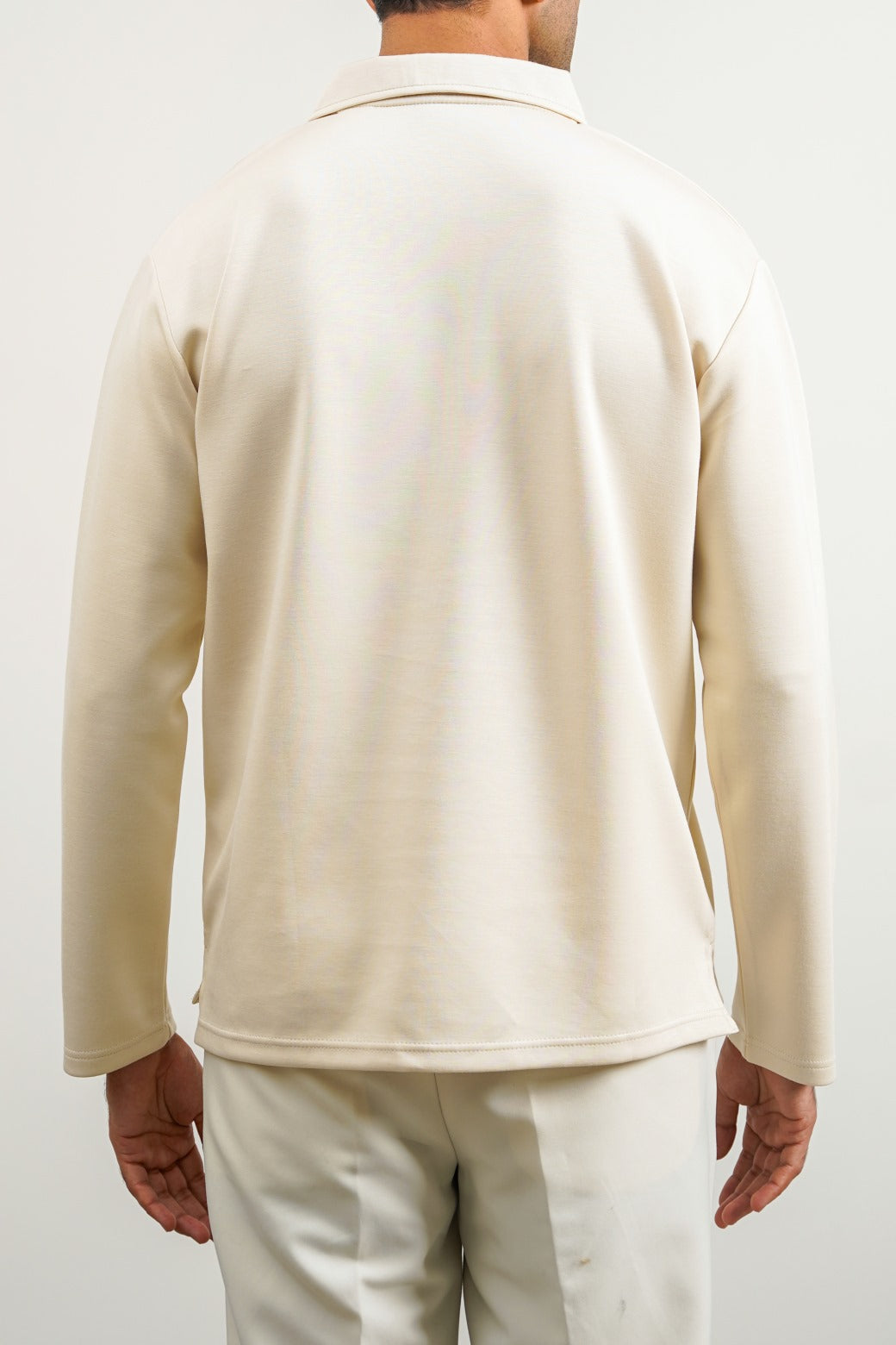 Ivory Soft Relaxed Fit Collared Polo with Long Sleeves
