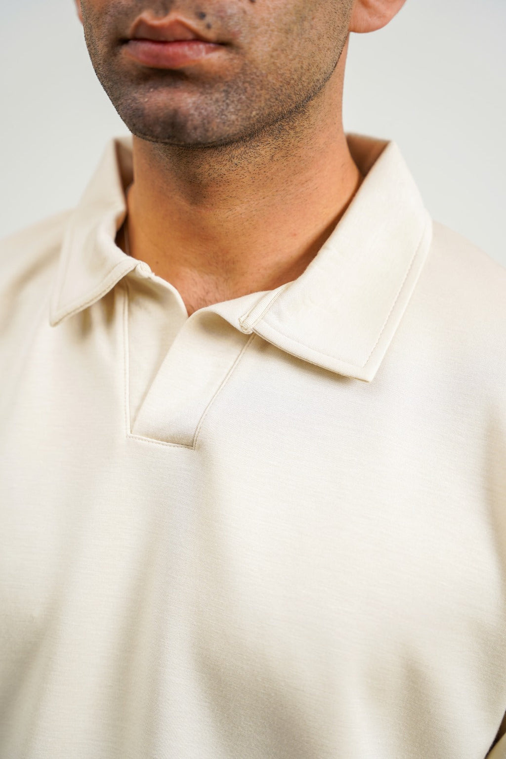 Ivory Soft Relaxed Fit Collared Polo with Long Sleeves – Cool Havn