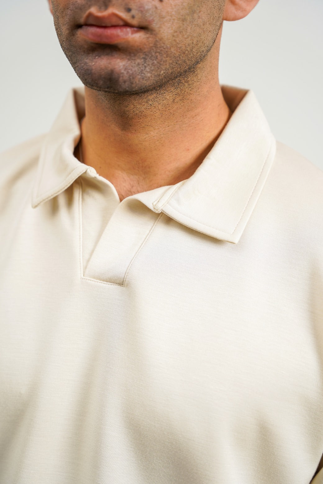 Ivory Soft Relaxed Fit Collared Polo with Long Sleeves