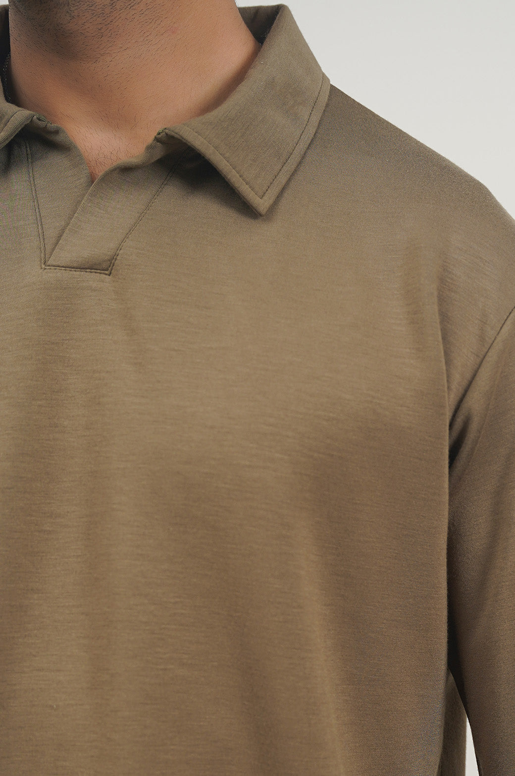 Olive Soft Relaxed Fit Long Sleeve Collared Polo
