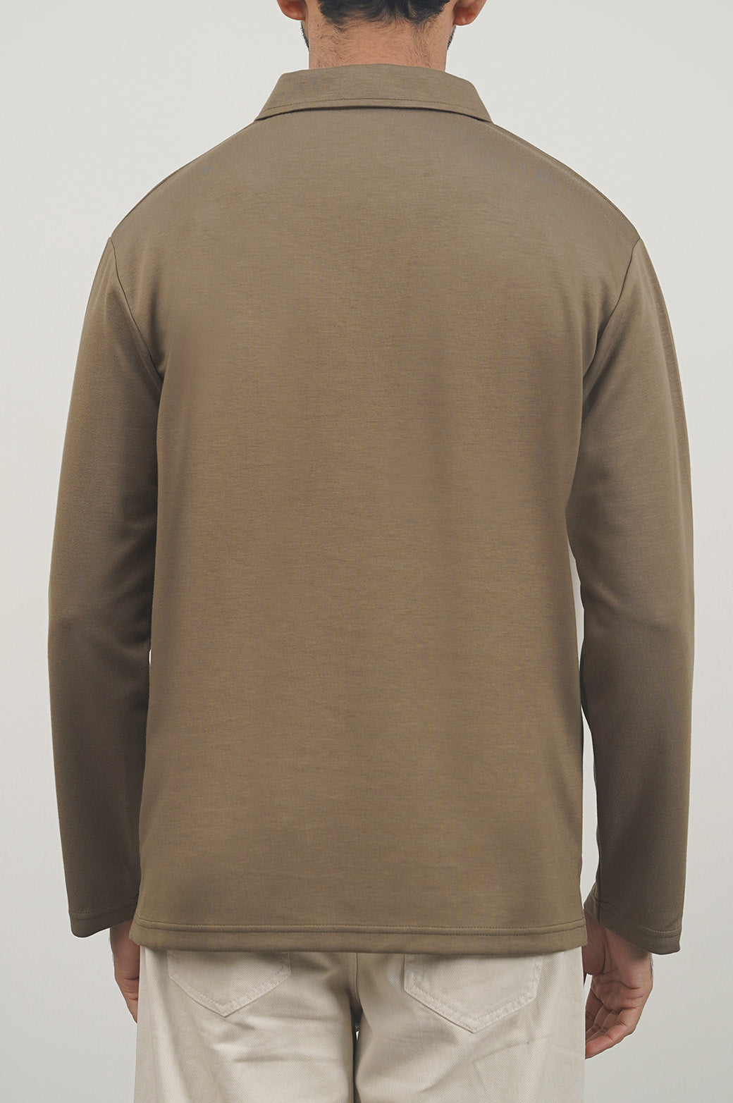 Olive Soft Relaxed Fit Long Sleeve Collared Polo
