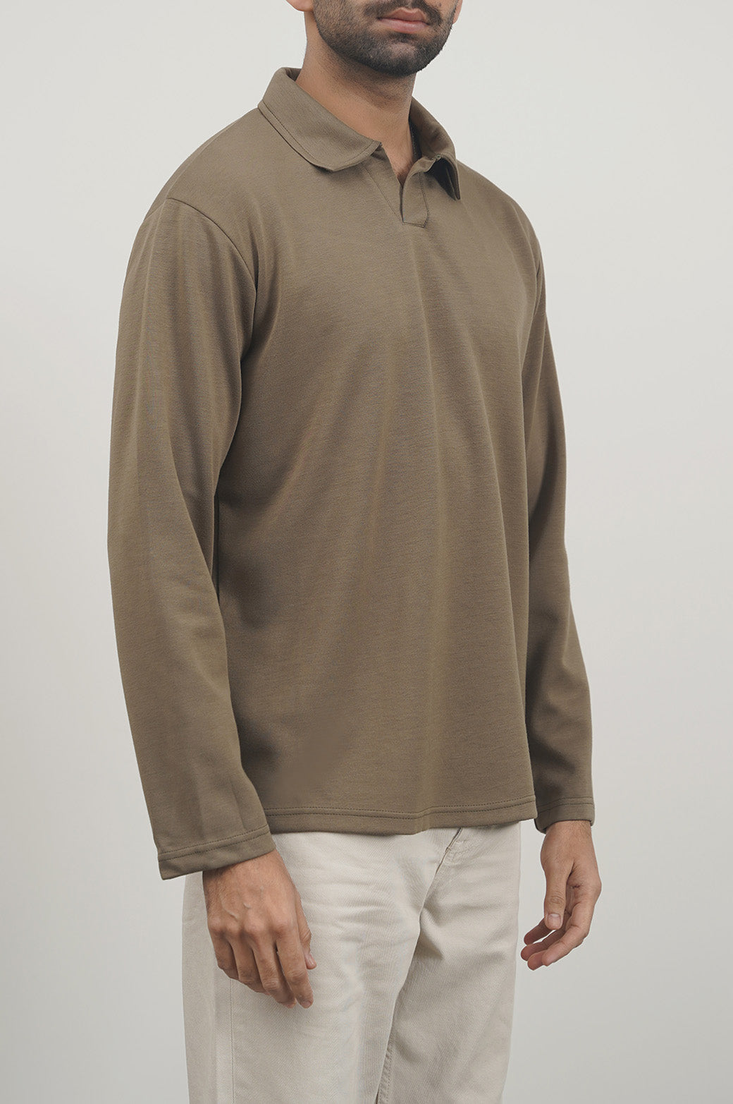 Olive Soft Relaxed Fit Long Sleeve Collared Polo