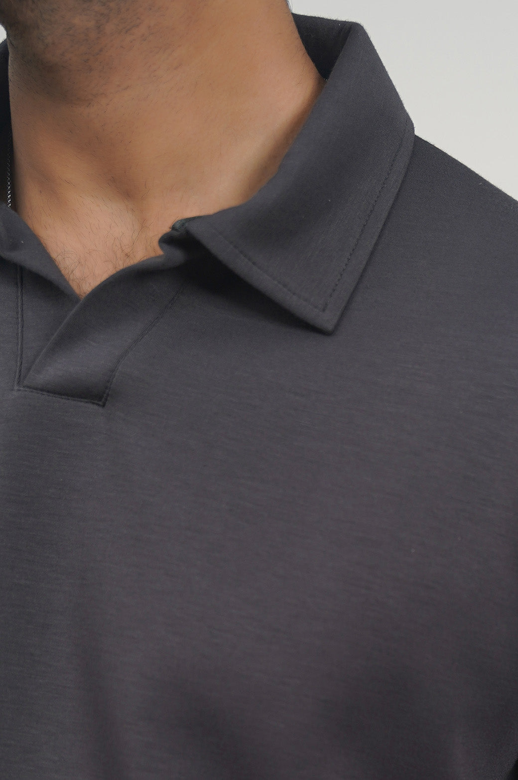 Charcoal Soft Relaxed Fit Long Sleeve Collared Polo