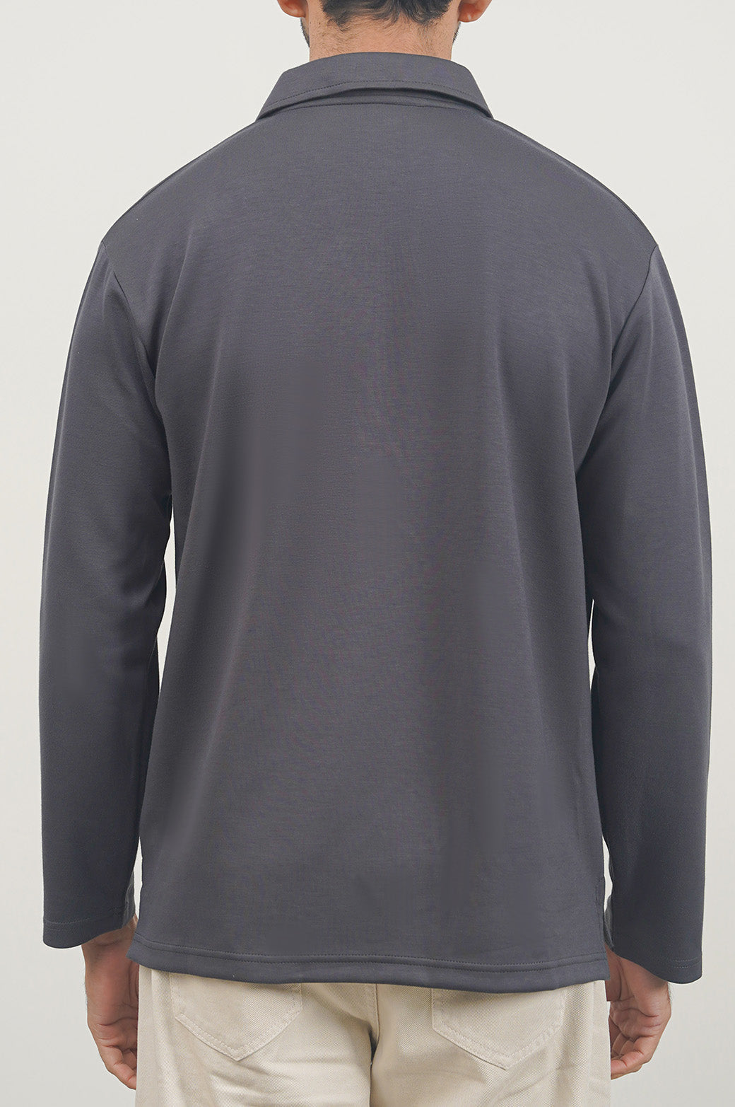 Charcoal Soft Relaxed Fit Long Sleeve Collared Polo