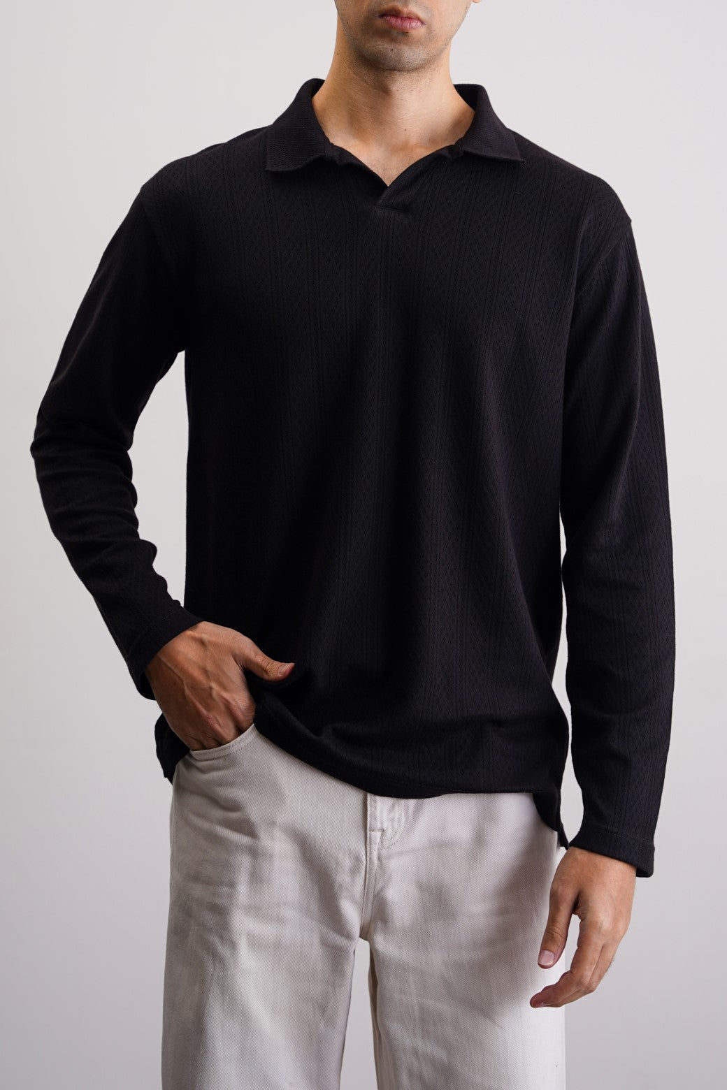 Black Soft Jacquard Regular Fit Polo Shirt