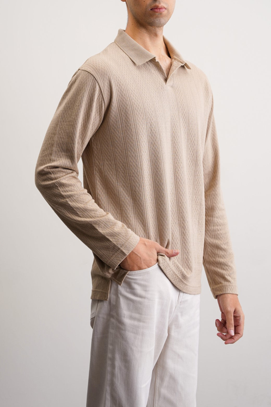 Khaki Soft Jacquard Cotton Blend Regular Fit Polo Shirt