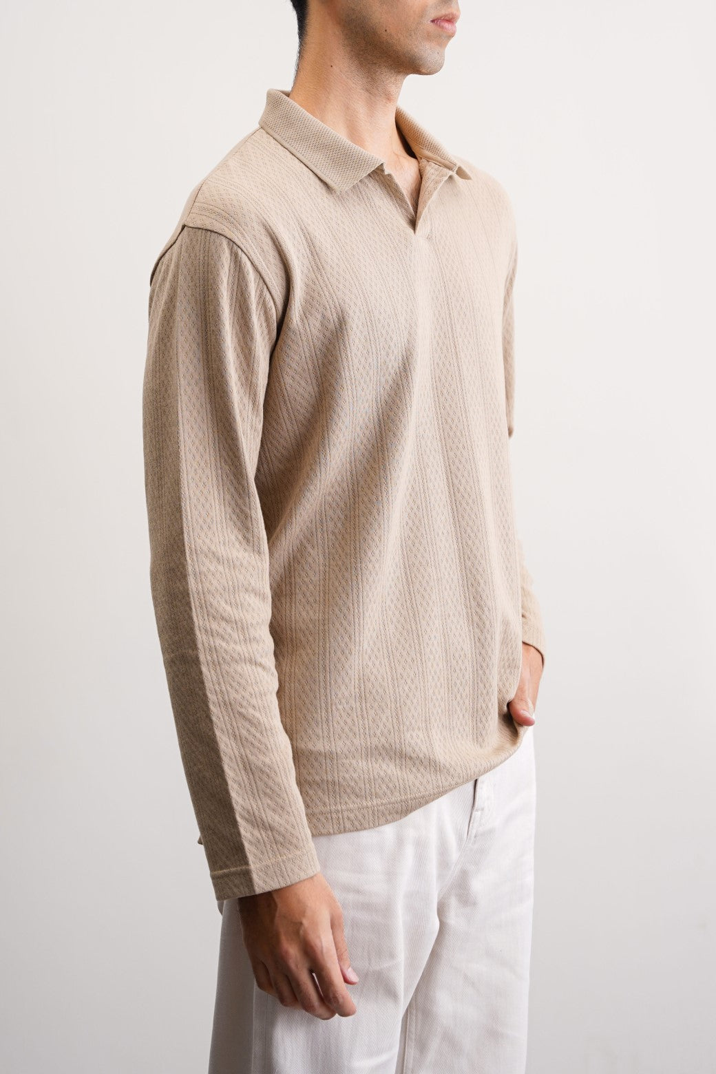 Khaki Soft Jacquard Cotton Blend Regular Fit Polo Shirt