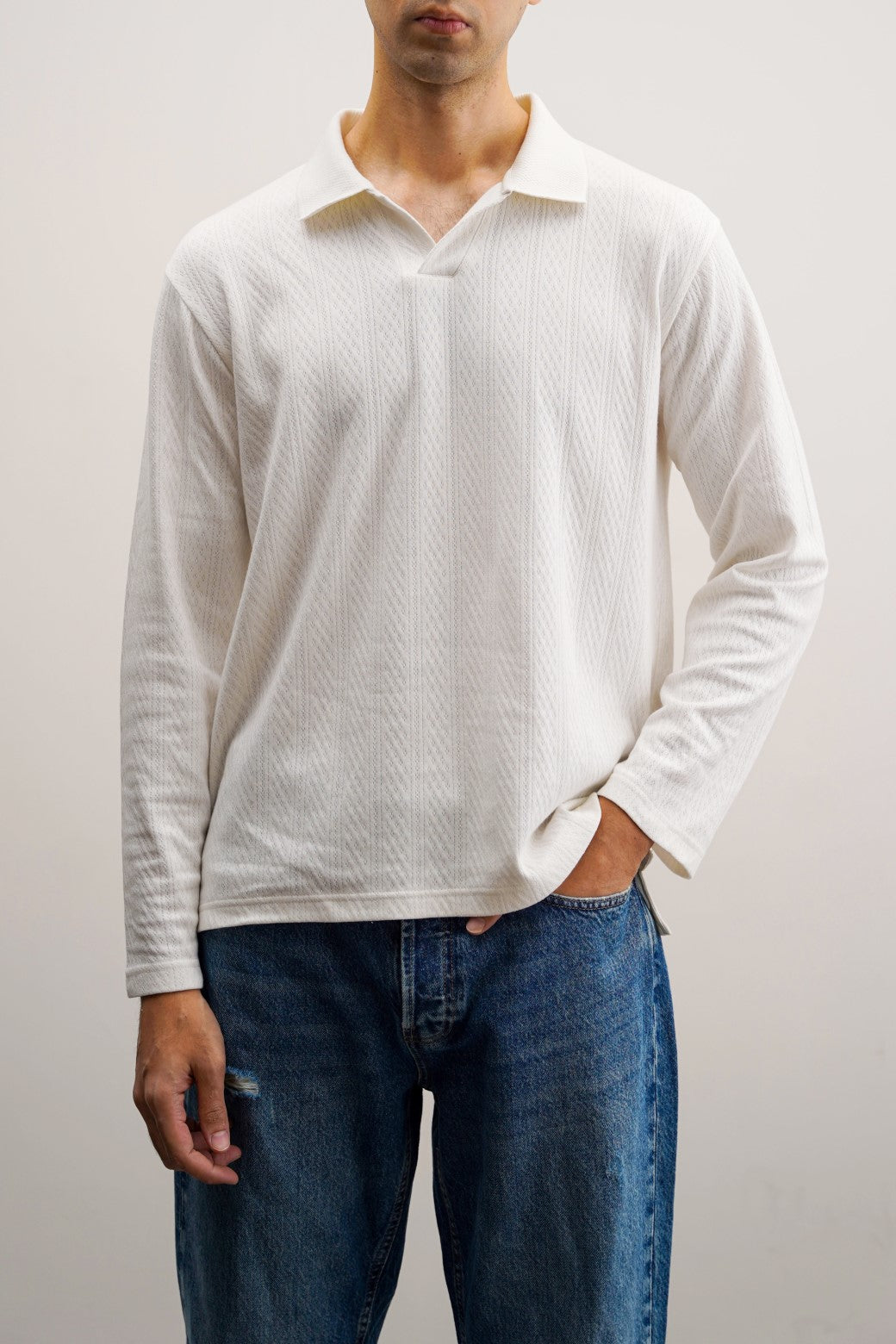 White Soft Jacquard Regular-Fit Polo Shirt