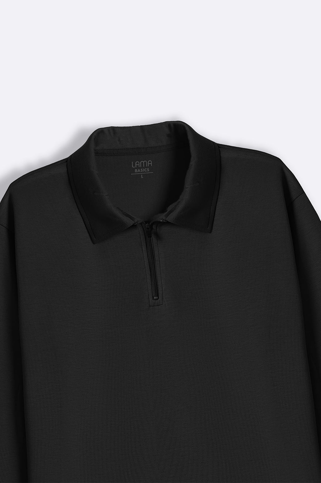 Black Relaxed Fit Soft Polo with Zip and Long Sleeves