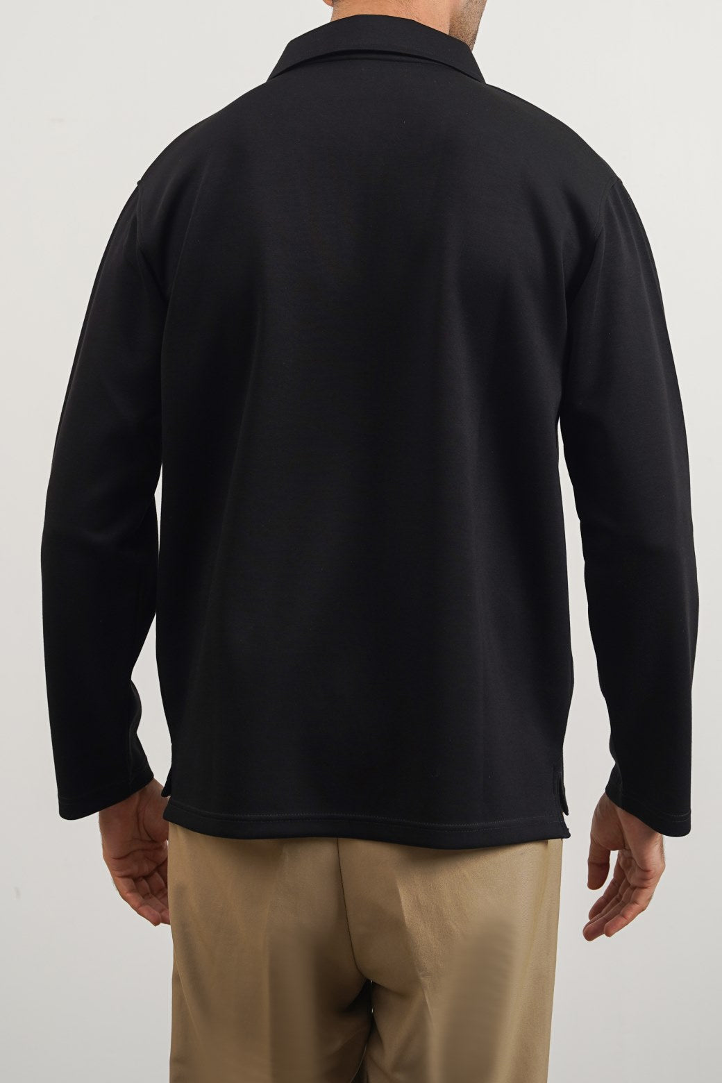 Black Relaxed Fit Soft Polo with Zip and Long Sleeves