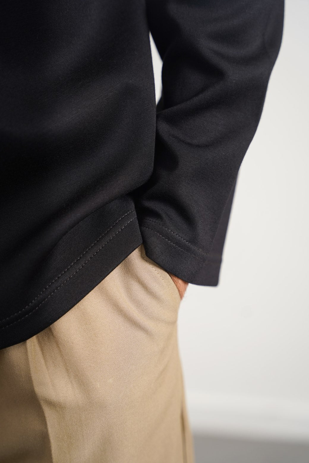 Black Relaxed Fit Soft Polo with Zip and Long Sleeves