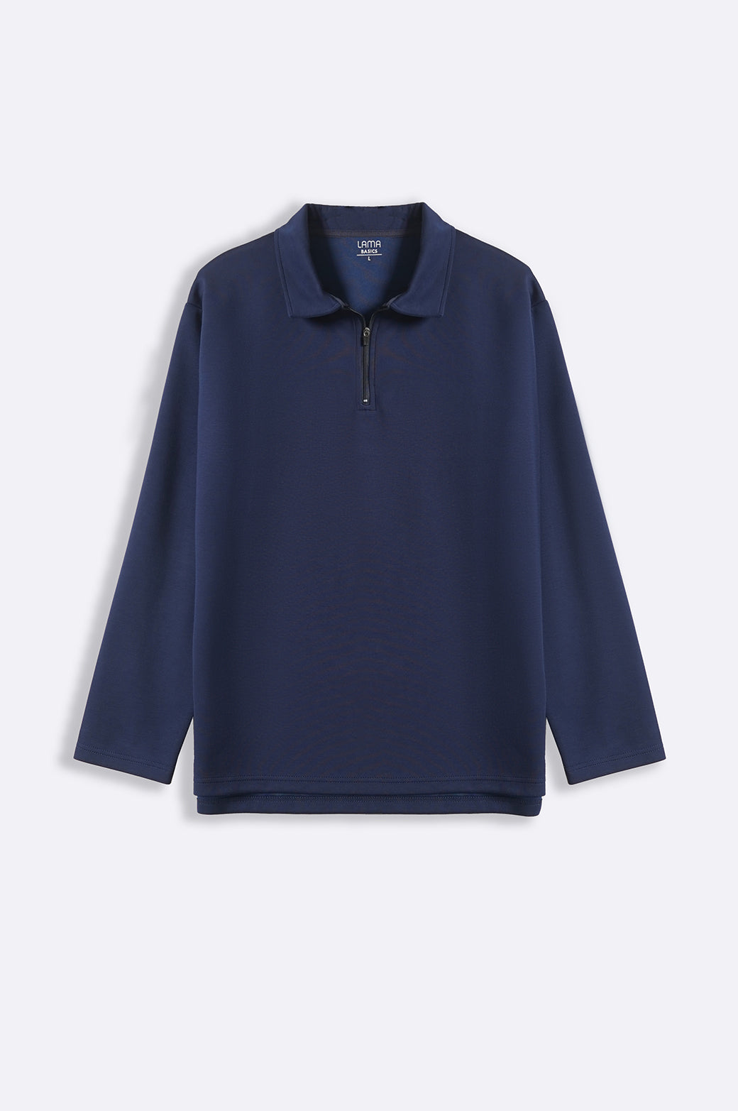 Navy Soft Relaxed Fit Zip Polo with Long Sleeves