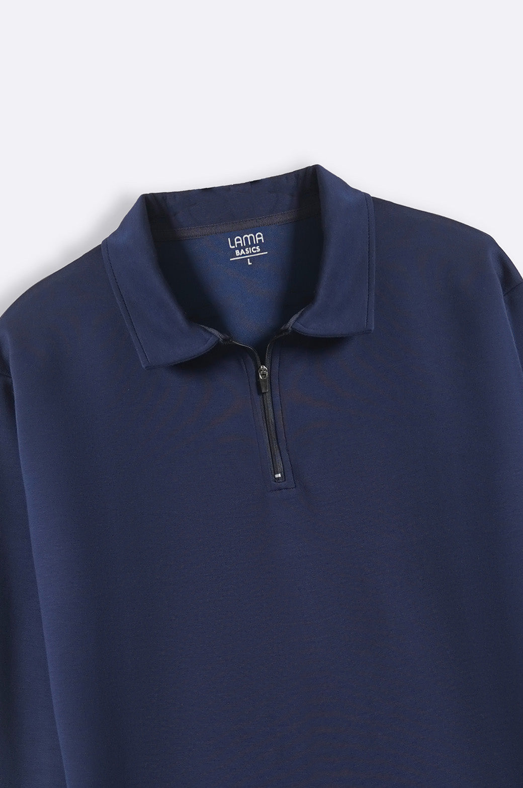 Navy Soft Relaxed Fit Zip Polo with Long Sleeves