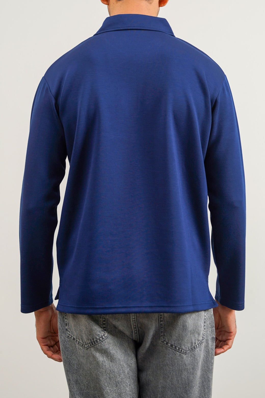 Navy Soft Relaxed Fit Zip Polo with Long Sleeves