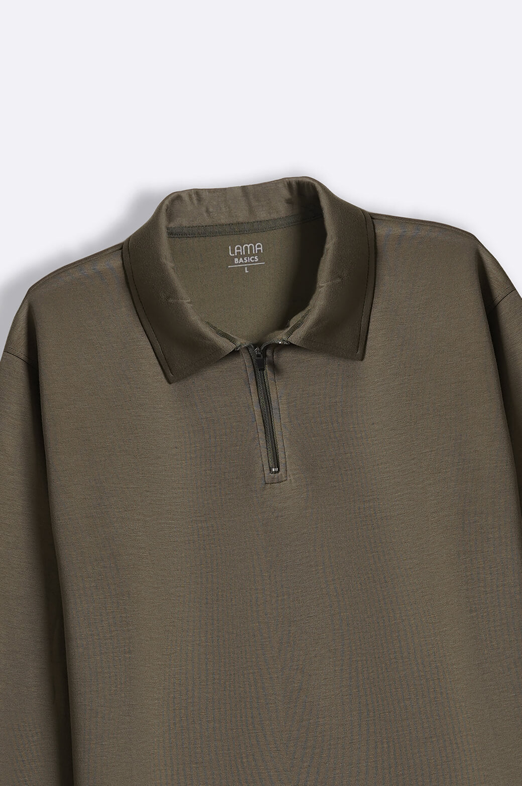 Olive Soft Relaxed Fit Zip Polo with Long Sleeves