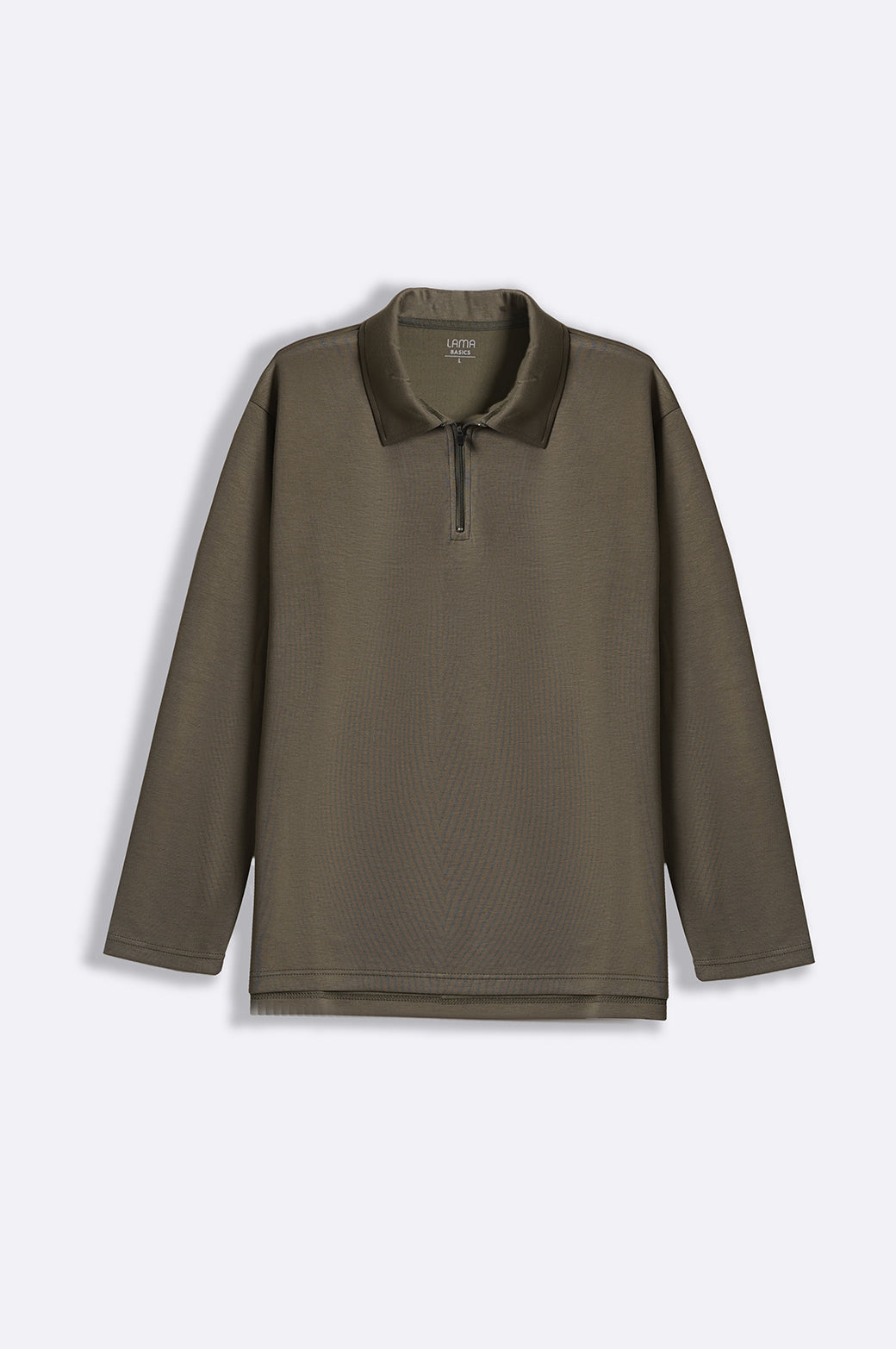 Olive Soft Relaxed Fit Zip Polo with Long Sleeves