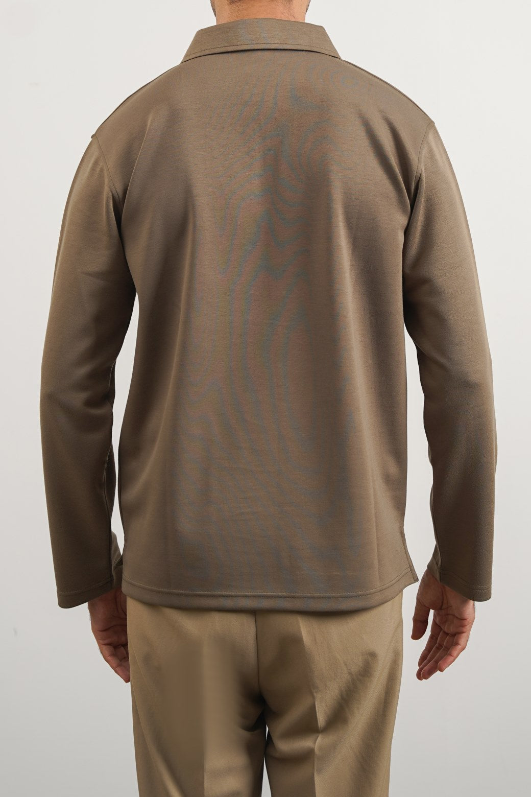 Olive Soft Relaxed Fit Zip Polo with Long Sleeves