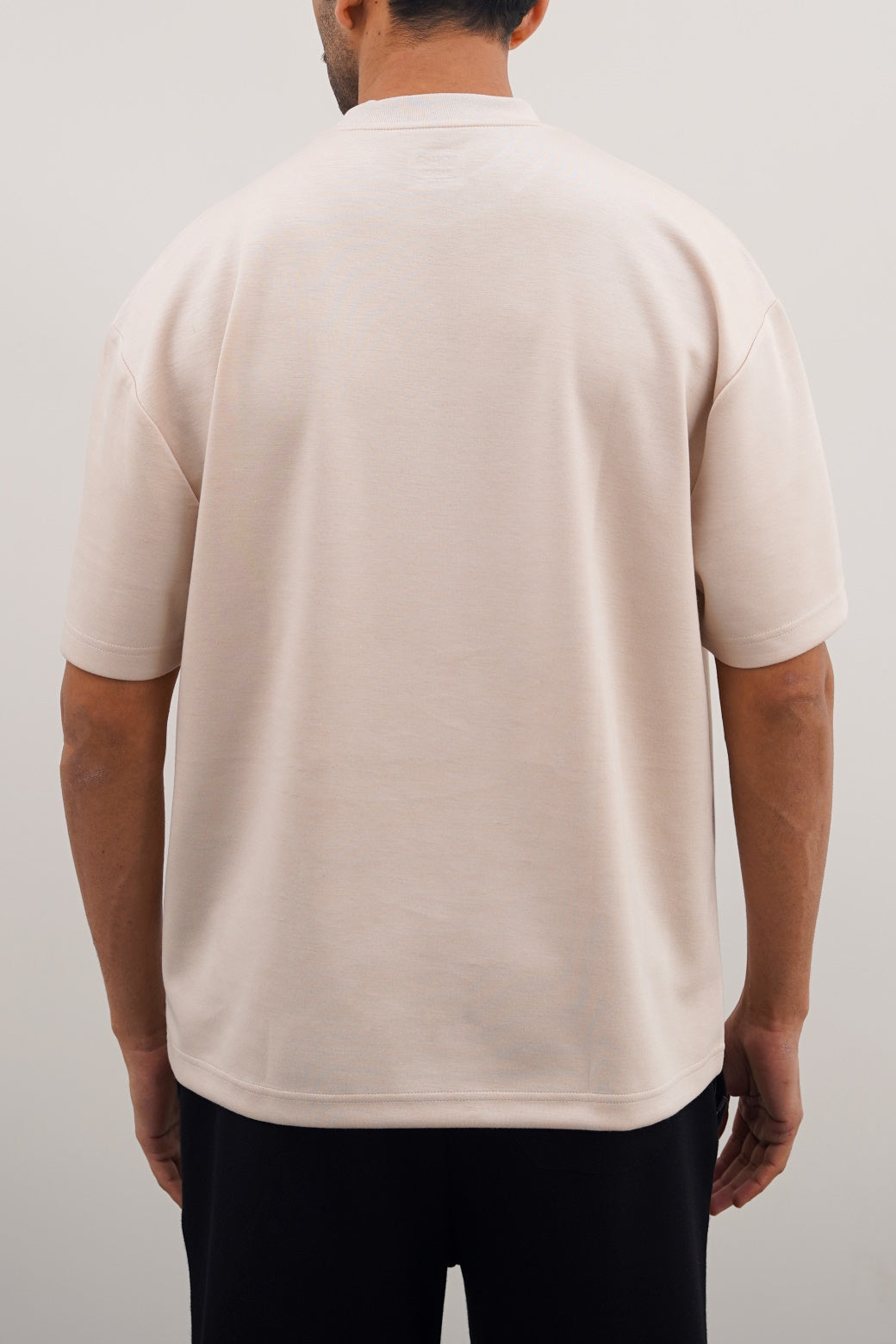Beige Relaxed Fit Neoprene T-Shirt - Soft Hand Feel