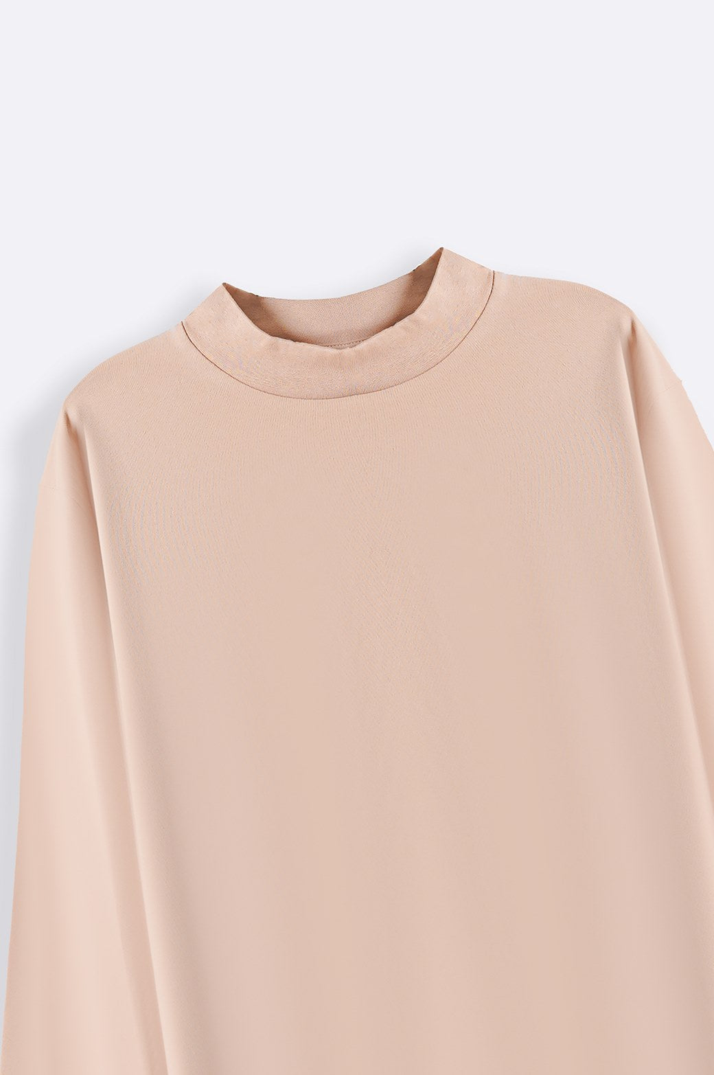Beige Regular Fit High Neck Long Sleeve Cotton Blend T-Shirt