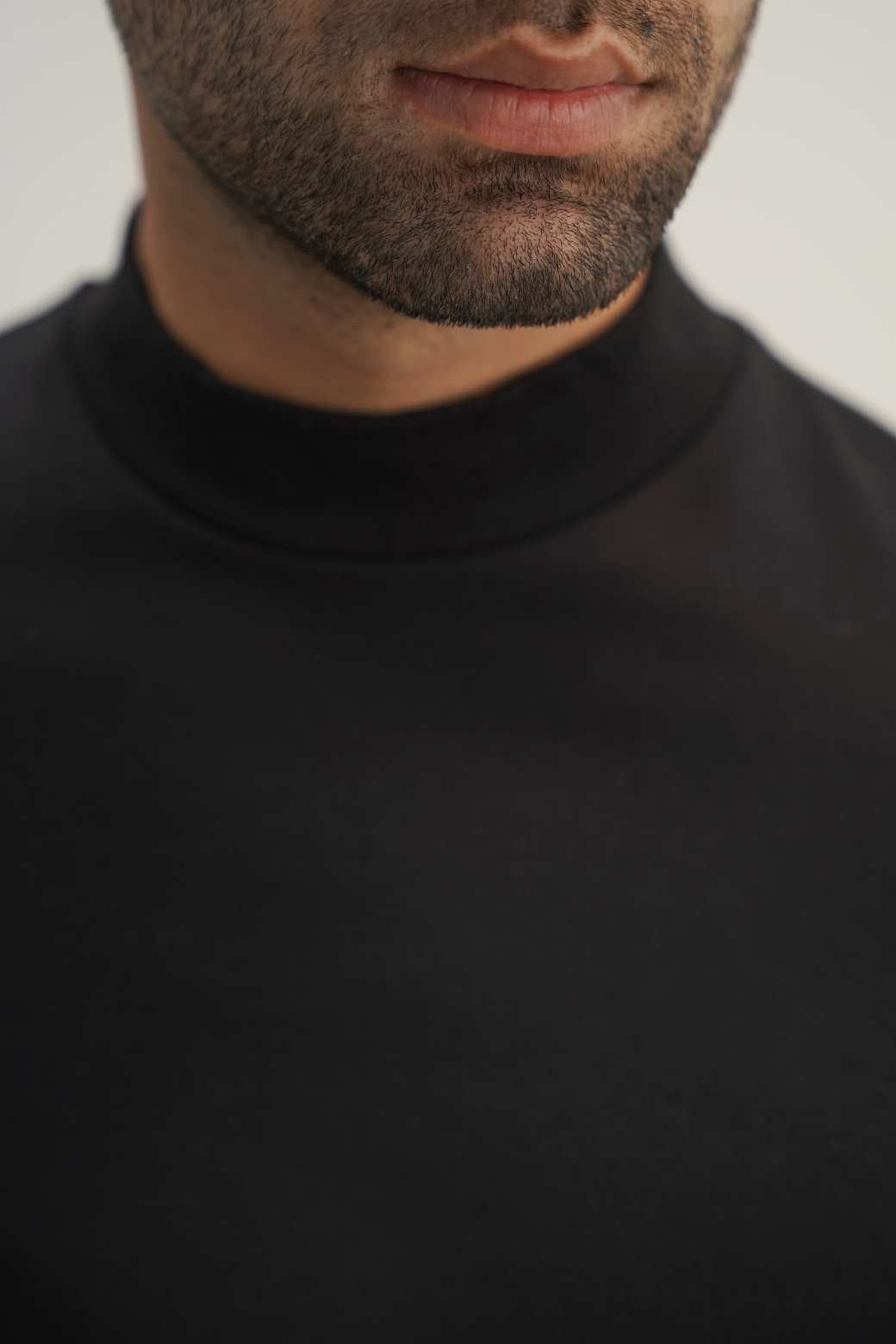 Black Regular Fit High Neck Long Sleeve Cotton Blend T-Shirt